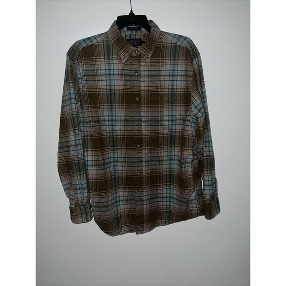 Pendleton Mason Flannel Shirt Plaid Brown Plaid Size L - Picture 2 of 5